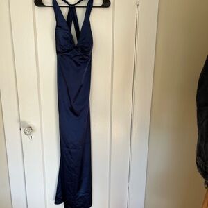 Elegant Navy Blue Halter Dress